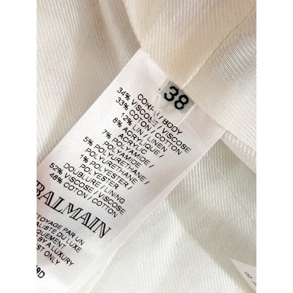 Balmain White Red Navy Silver Lion Button Tweed Blazer Jacket Sz FR 38 US 6 - Picture 5 of 6